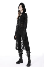 Ripped Hooded Half Zip Long Jacket
