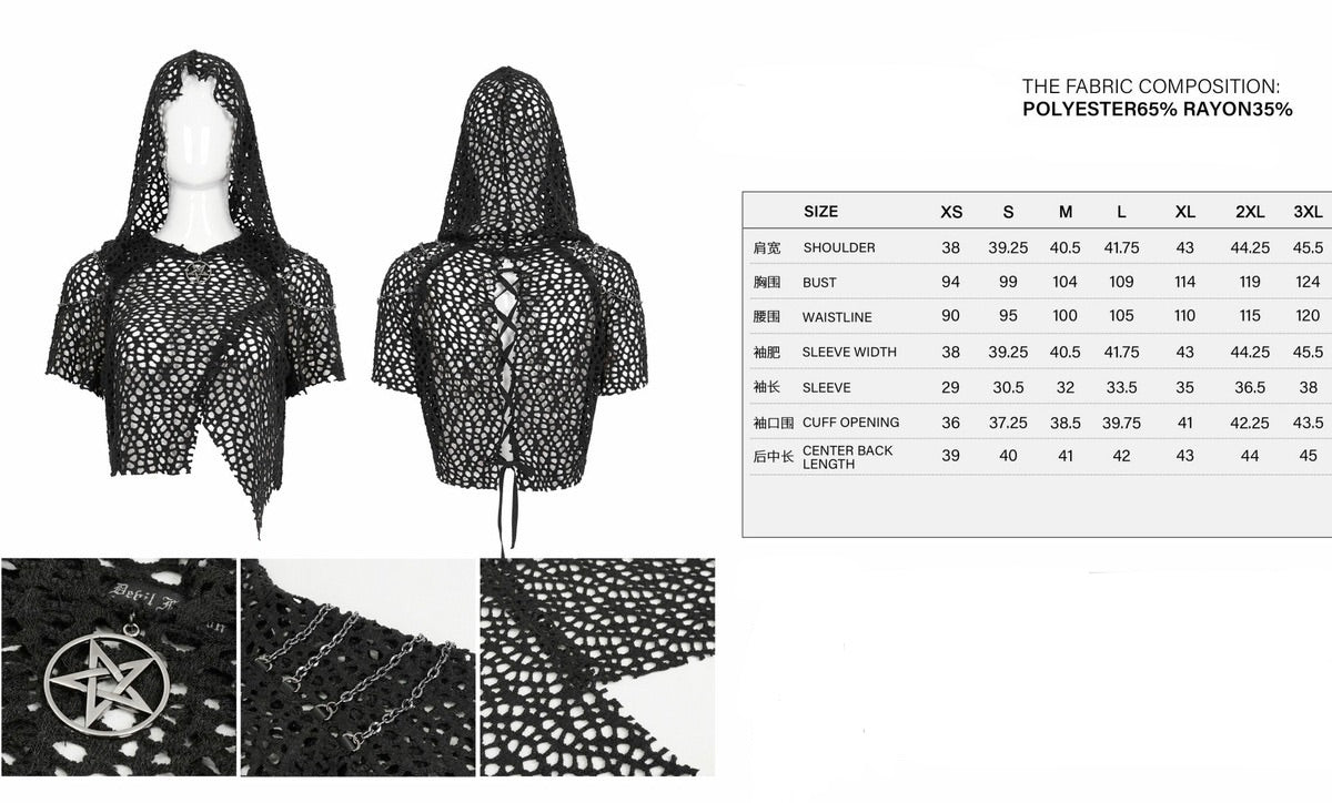 Crop Crochet Back Lace Up Hood