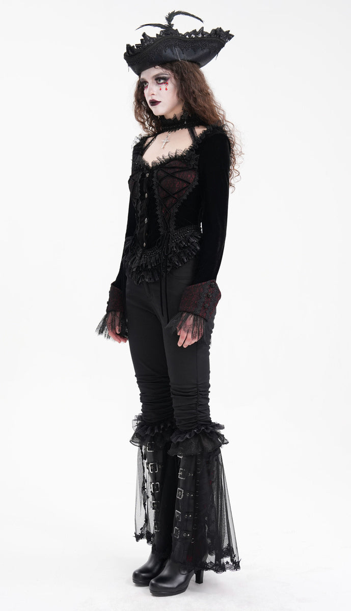 Gothic Cut Out Lace Hem Blouse