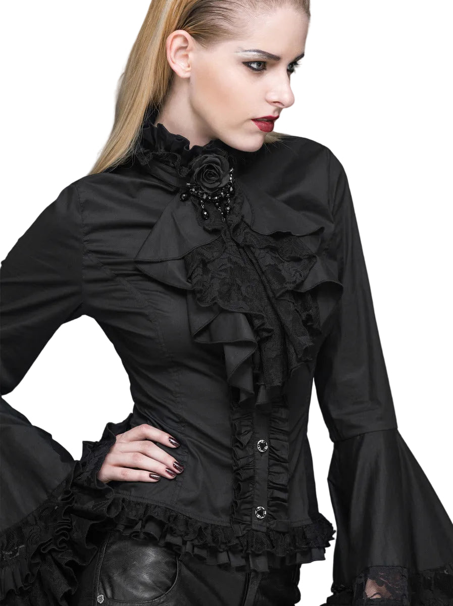 Flared Ruffle Sleeve Rose Cravat Blouse