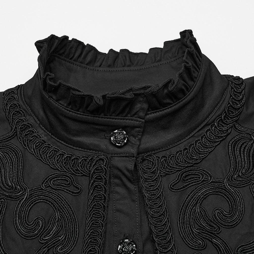 Embroidered Gothic High Neck Shirt Blouse