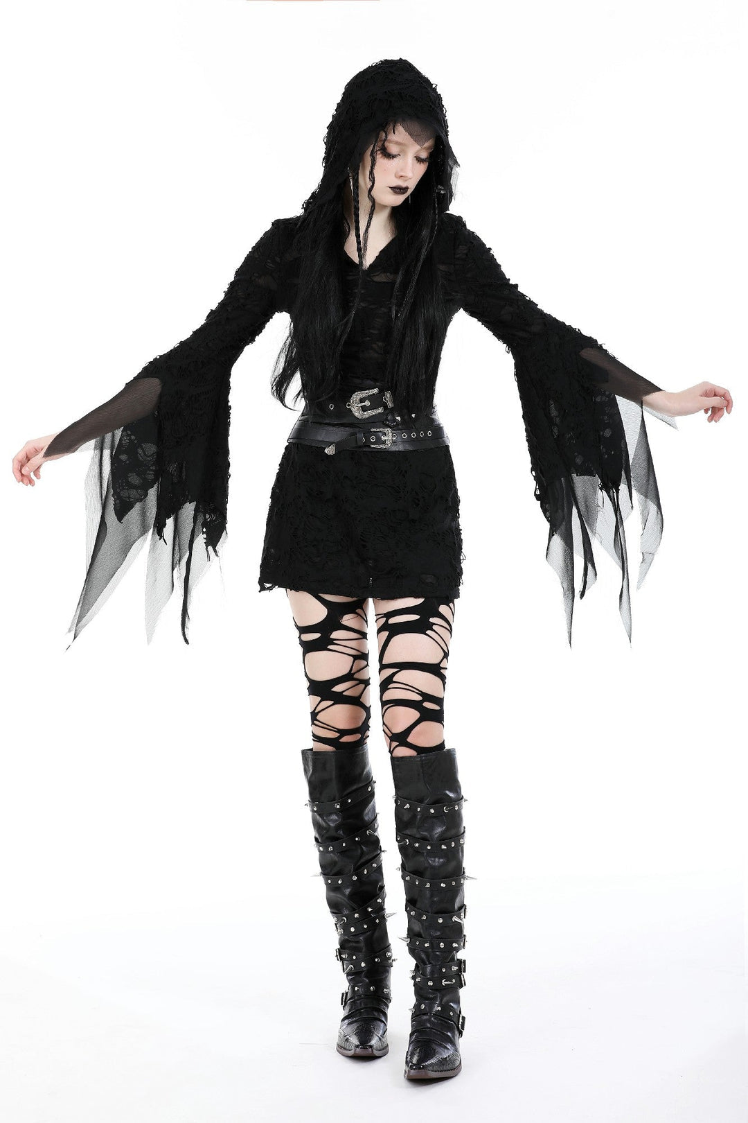 Shredded Whimsical Sleeve Hooded Jacket
