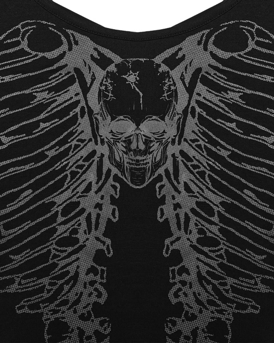 Full Sleeve Ribcage Skeleton Ring Cutout Spine Top