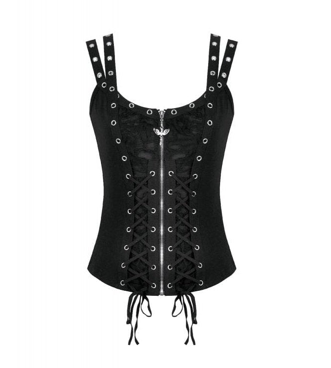 Punk Eyelet Zip Lace Zip Tank Top