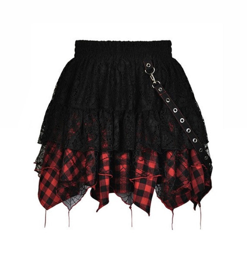 Punk Lace Plaid Mini Skirt