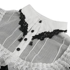 White Frill Crucifix Print Blouse