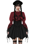 Red Ruffle Neck Trail Sleeve Blouse
