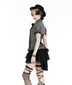 Pinstripe Ribbon Cat Broach Collar Blouse