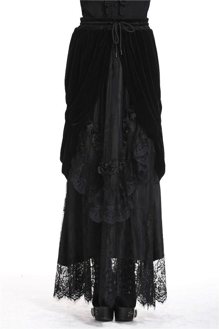 Princess Pleat Lace Velvet Maxi Skirt