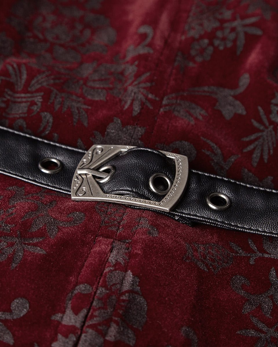 Red Alcazar Button Up Velvet Waistcoat