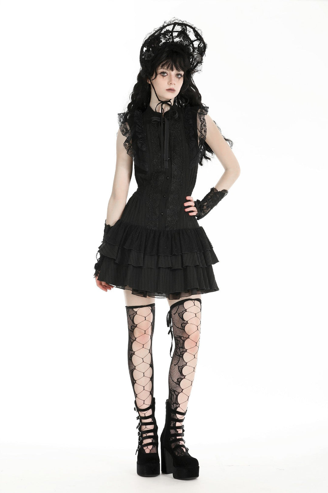 Frilly Sleeveless Doll Shirt Dress