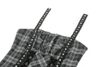 Grey Plaid Lace Up Mini Dress