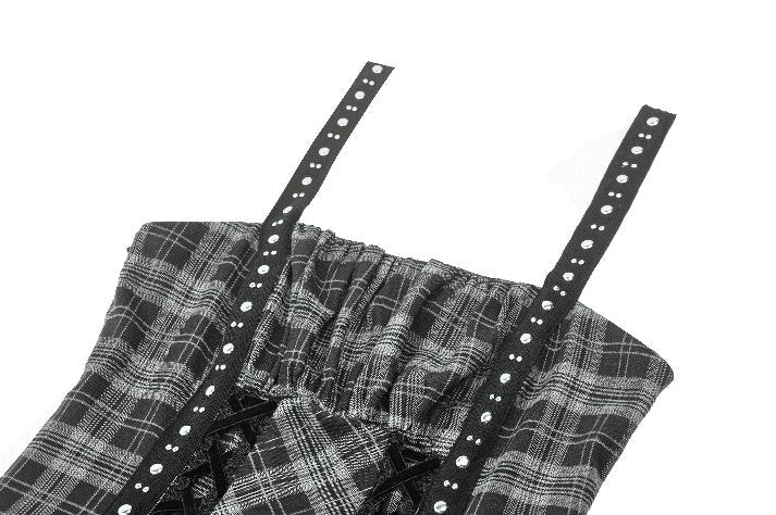 Grey Plaid Lace Up Mini Dress
