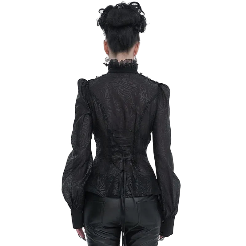 Patterned Ruffle High Neck Blouse
