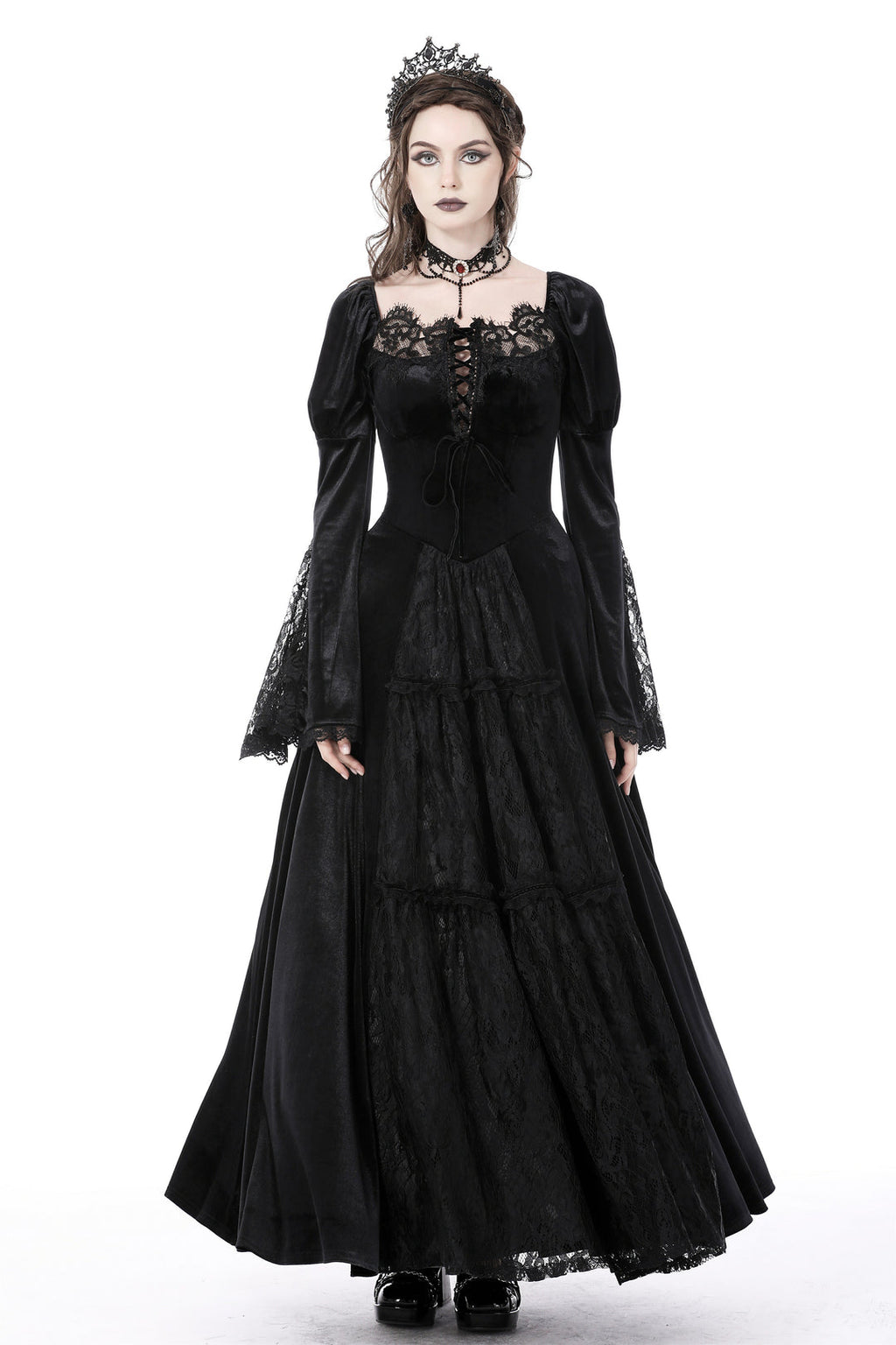 Velvet Lace Detailed Maxi Dress