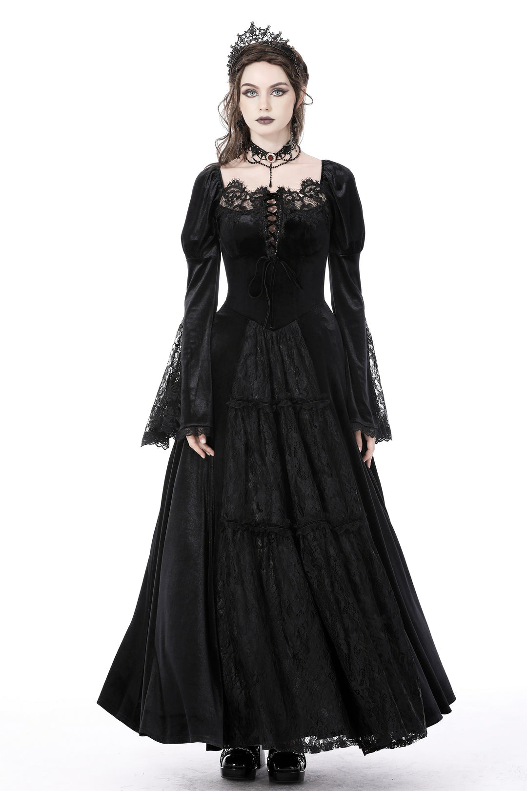 Velvet Lace Detailed Maxi Dress