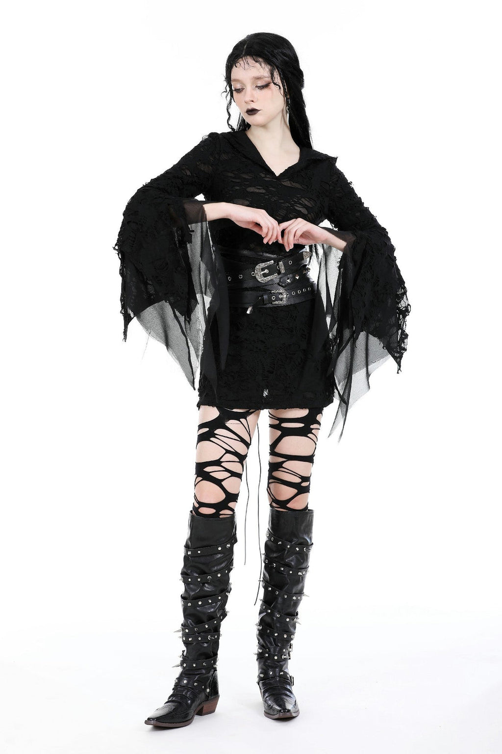 Shredded Whimsical Sleeve Hooded Jacket
