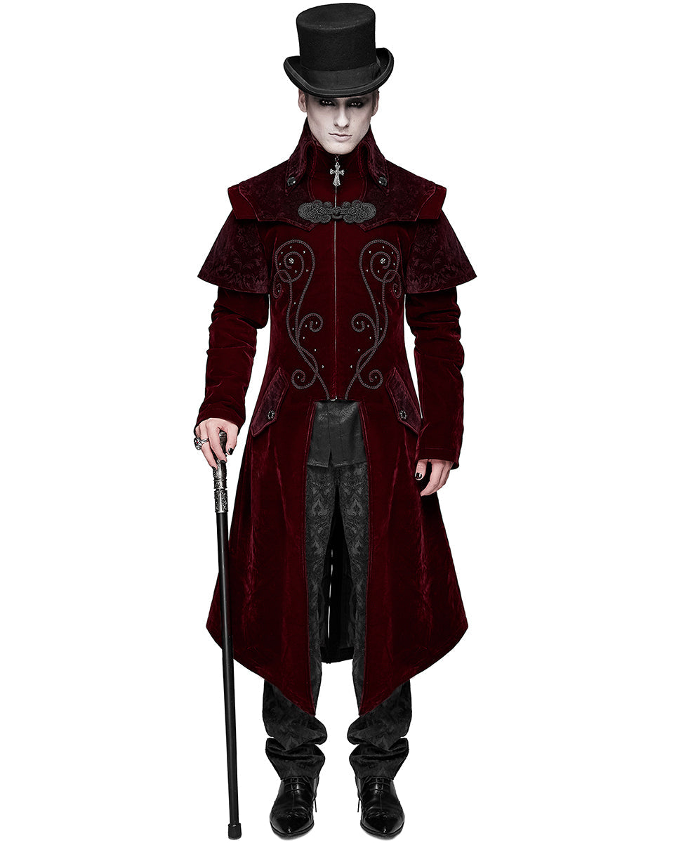 Cape Collar Crucifix Gothic Long Burgundy Coat