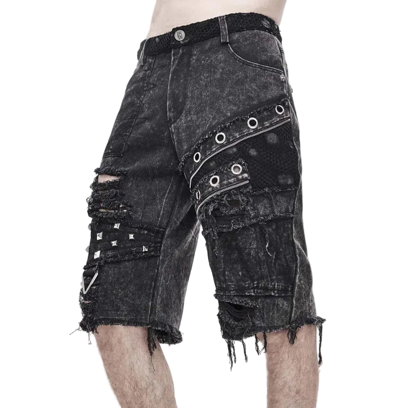 Eyelet Ripped Washed Denim Look Shorts