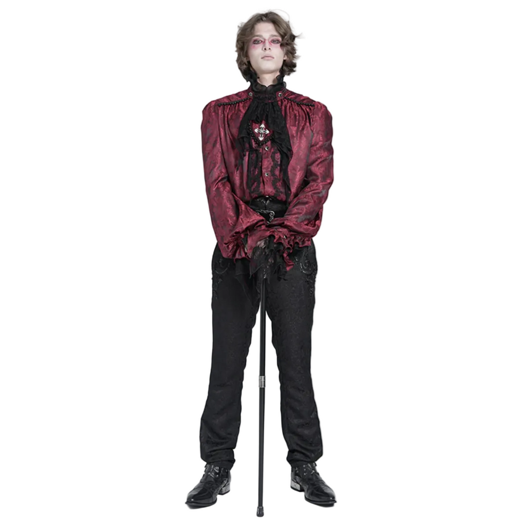 Red Crucifix Jacquard Detachable Cravat Shirt