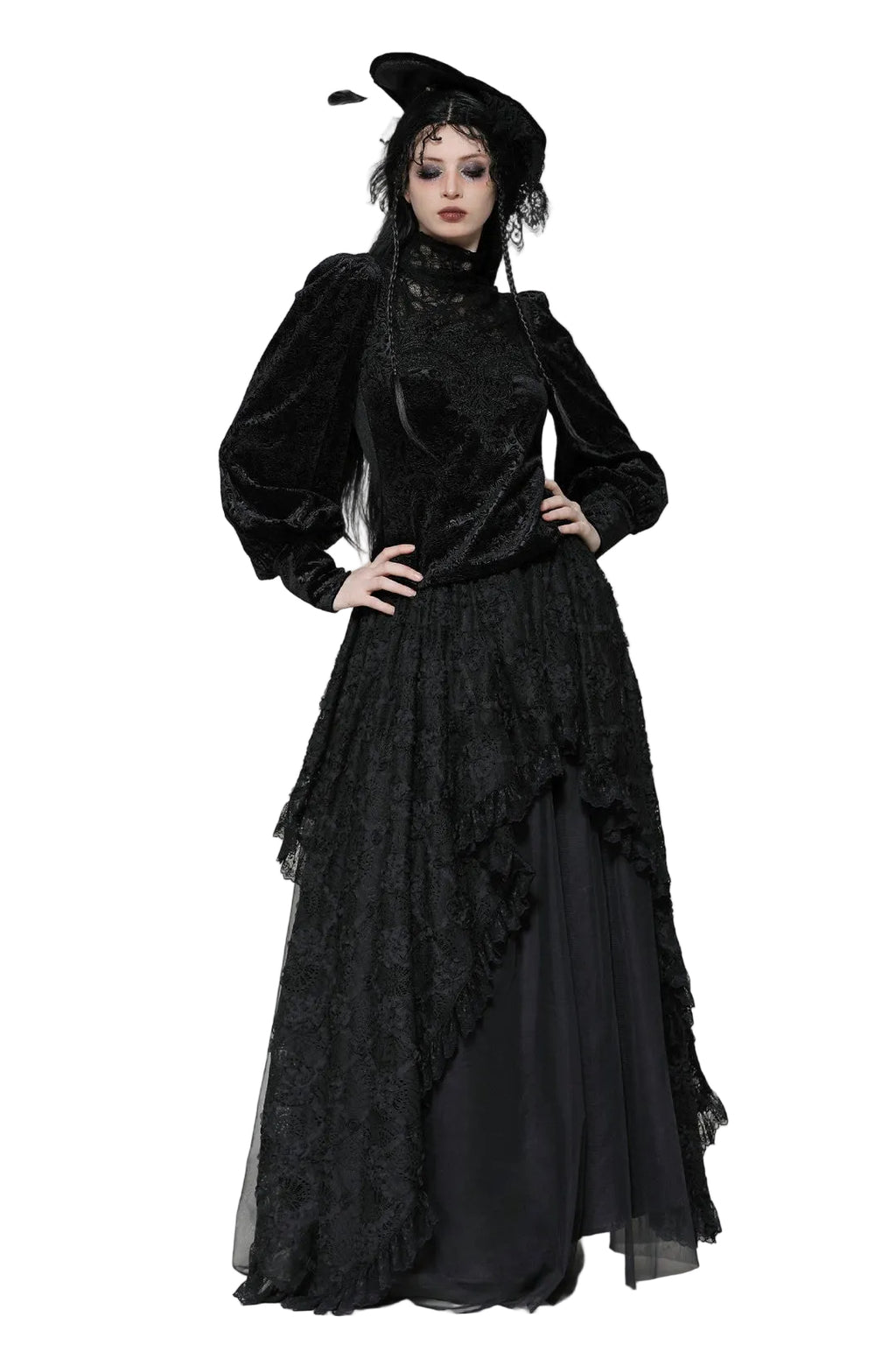 High Neck Jacquard Velvet Blouse