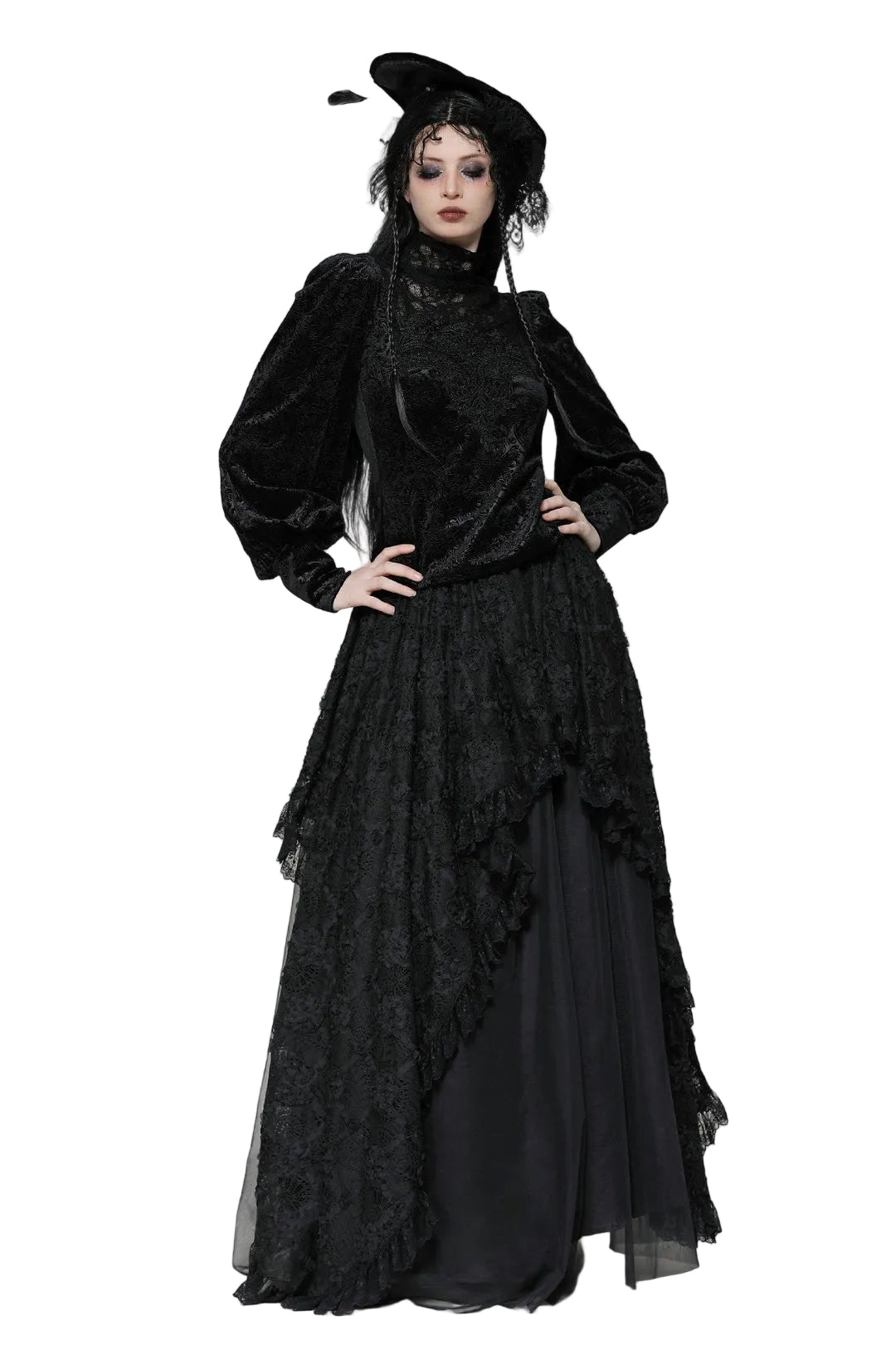 High Neck Jacquard Velvet Blouse