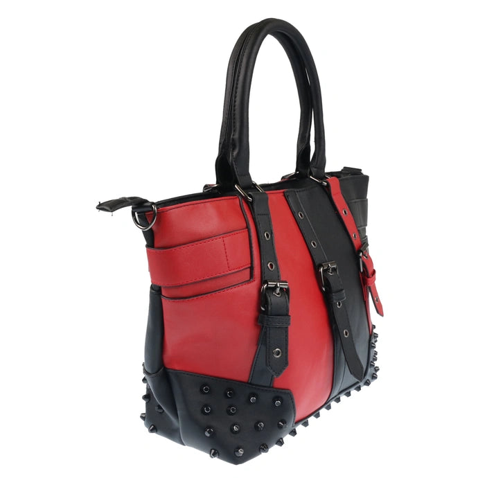 Black & Red Buckle Stud Handbag