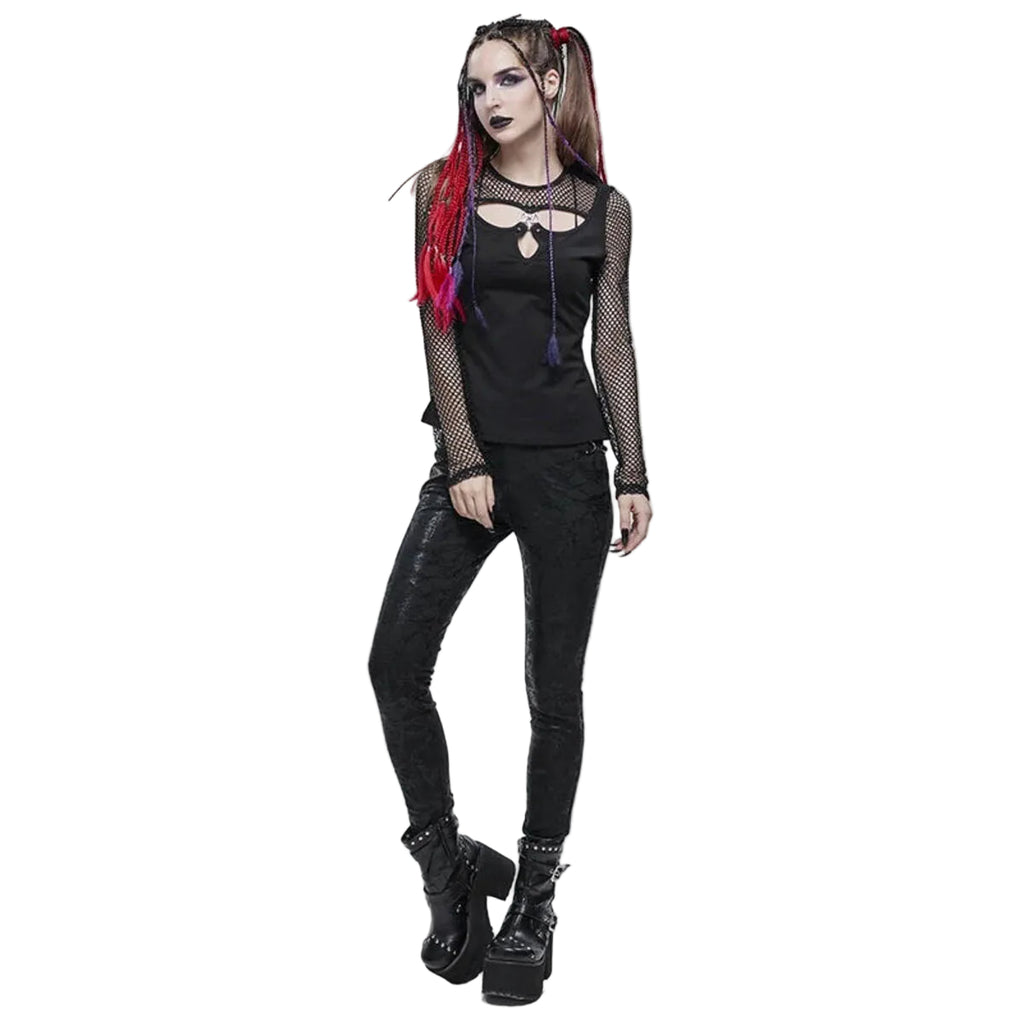 Trio Cutout Fishnet Sleeve Top