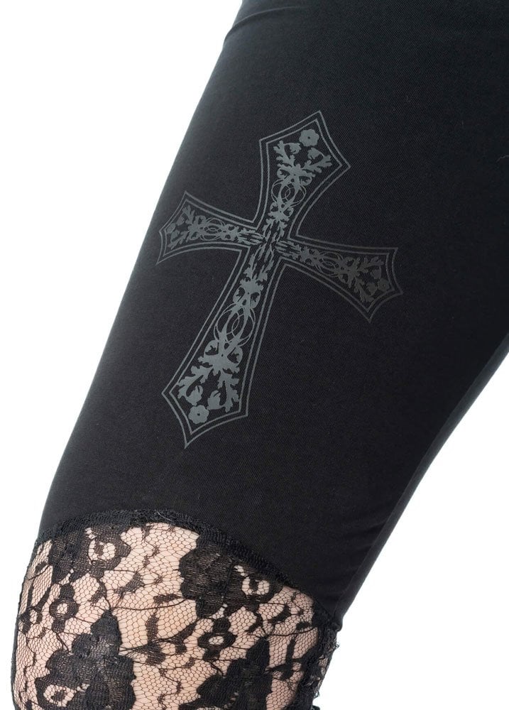 Crucifix Lace Mesh Flared Pants