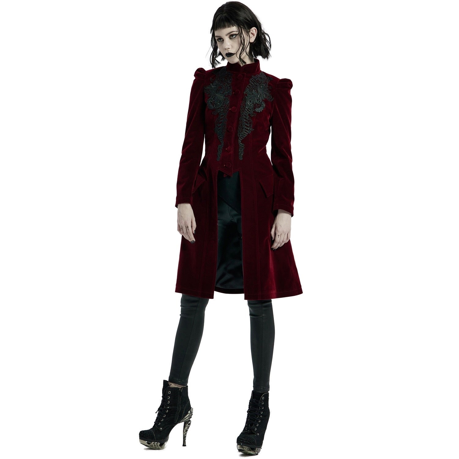 Mid Length Elegant Red Velvet Gothic Coat