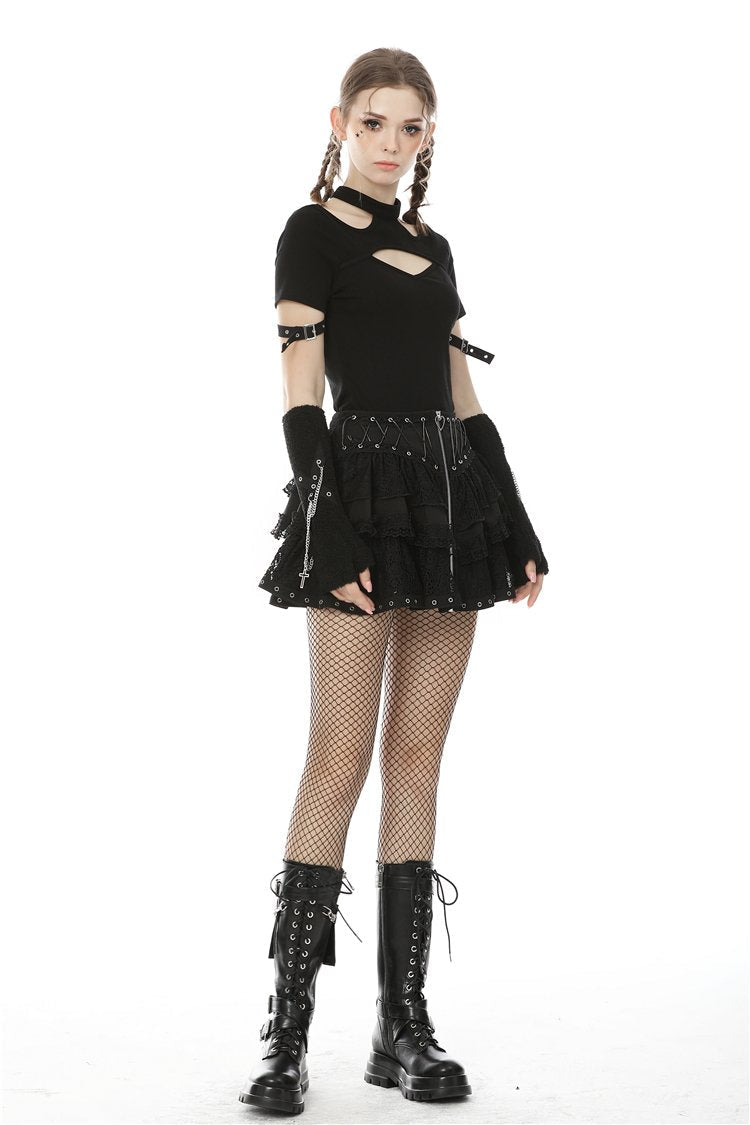 Criss Cross Heart Zip Ruffle Mini Skirt