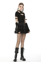 Criss Cross Heart Zip Ruffle Mini Skirt