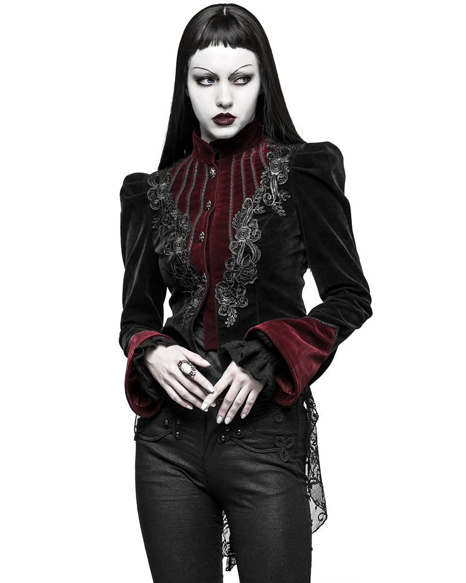 Black & Red Crafted Gothic Velvet Jacket