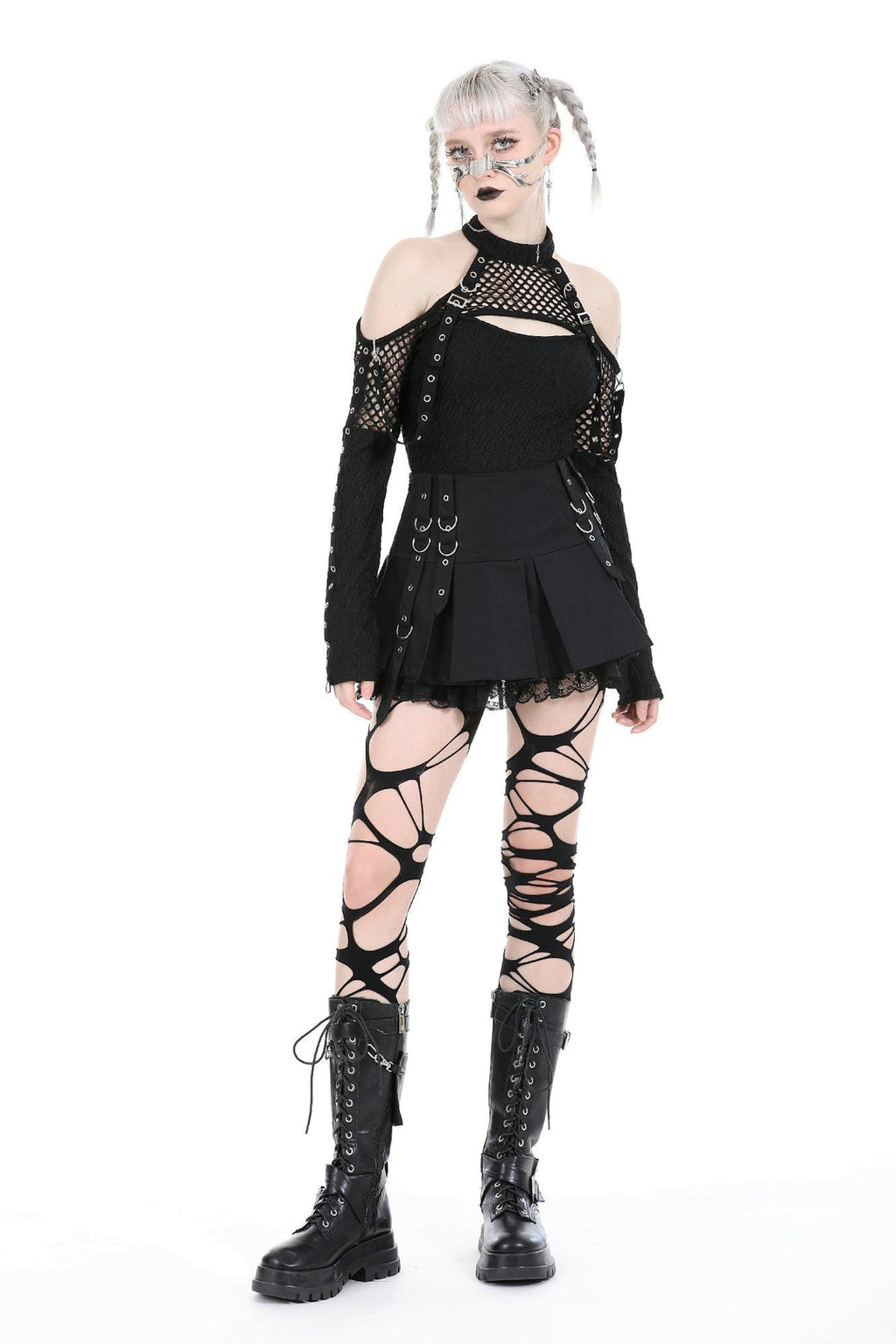 Shoulder Cut Out Net Top