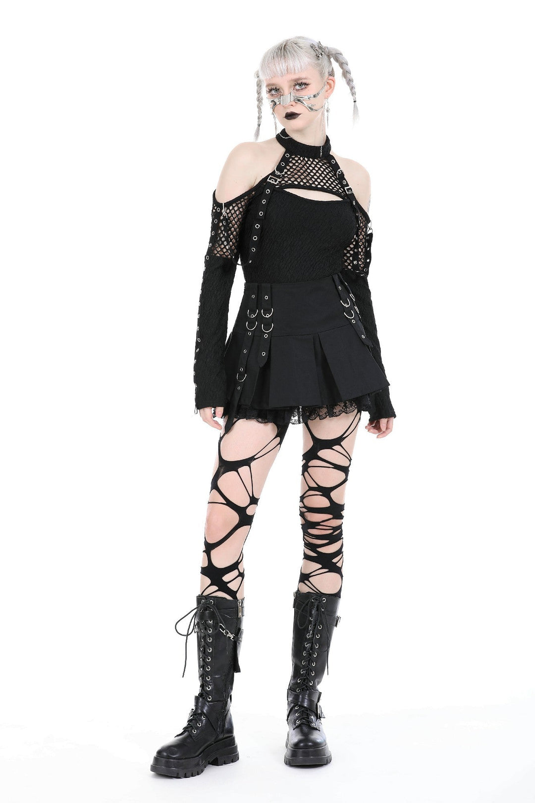 Shoulder Cut Out Net Top