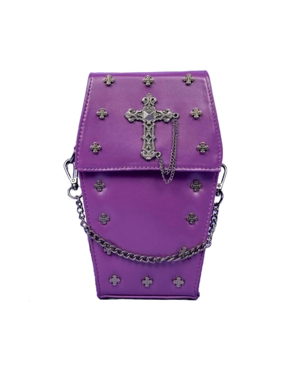 Mini Purple Coffin Chain Bag With Metal Crucifix