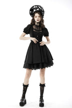 Vintage Netted Neck Puff Sleeve Dress