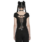 Cap Sleeve Ribcage Skeleton Ring Cutout Spine Top