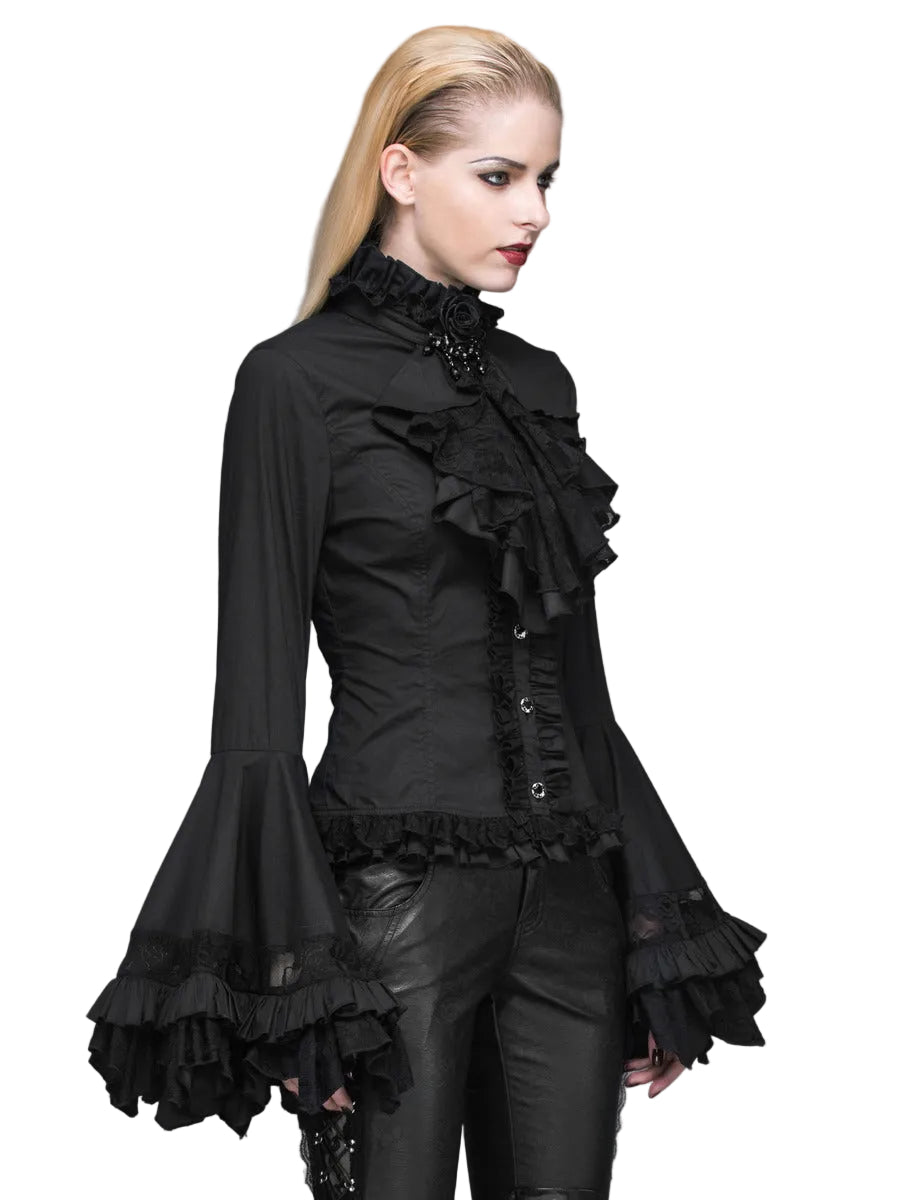 Flared Ruffle Sleeve Rose Cravat Blouse