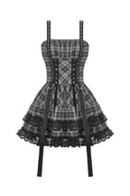 Grey Plaid Lace Up Mini Dress