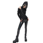 Diagonal Shoulder Zip Sheer Hooded Top