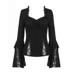 Diamond Neck Cut Lace Bell Sleeve Blouse