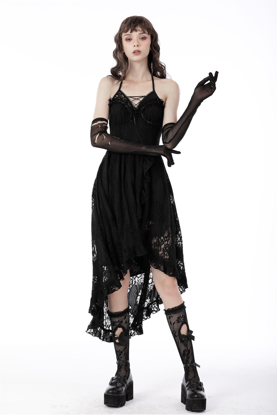 Dovetail Halter Neck Lace Net Dress