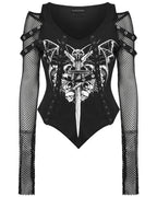 Punk Printed Mesh Strap Full Sleeve Top