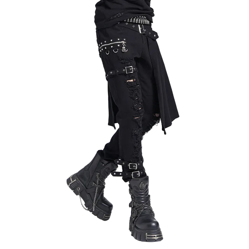 Ripped Punk Trousers With Half Skirt