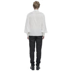 White Pinstripe Ruffle Shirt