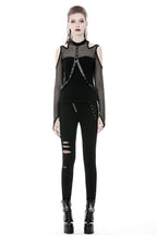 Punk Shoulder Cut Out Net Sleeve Top