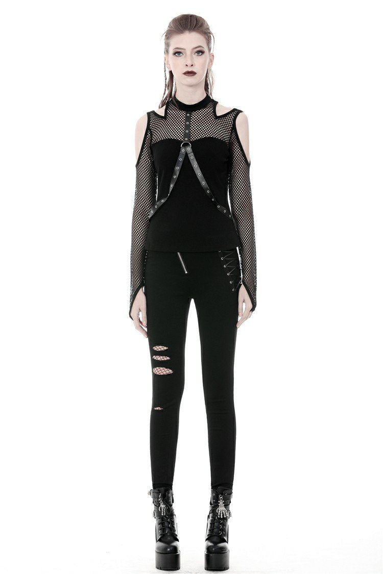 Punk Shoulder Cut Out Net Sleeve Top