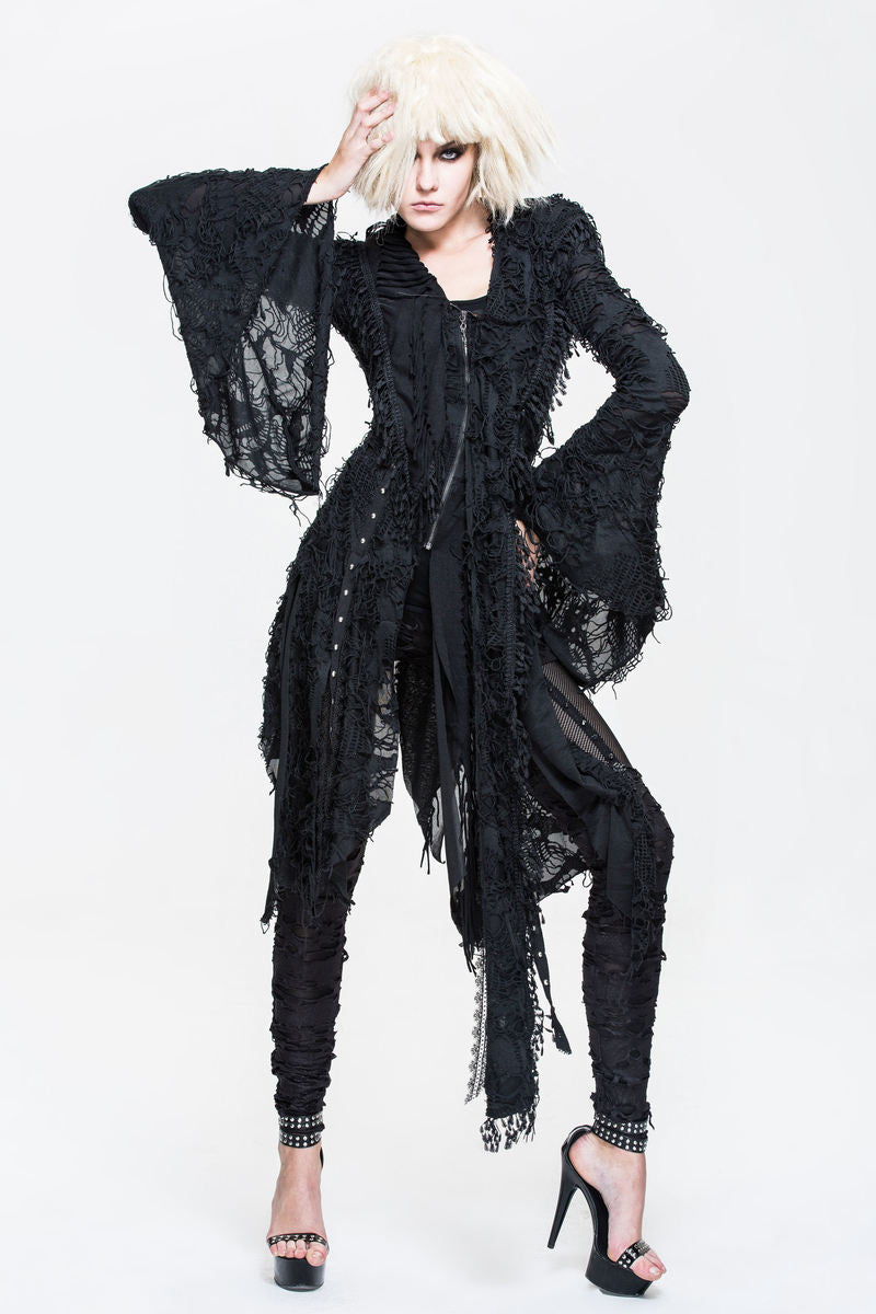 Shredded Long Hooded Cardigan