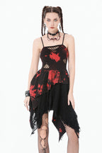 Black & Red Tie Dye Net Layered Dress